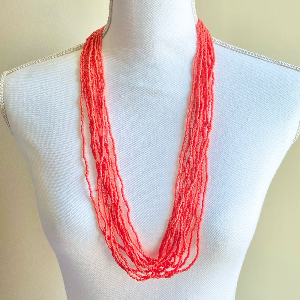 NET Salmon/Orange Multi Layer Beaded Necklace